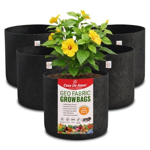 Image of Casa De Amor 400 GSM Geo Fabric Plant Grow Bag, Back 10 x 10 Inch Pack of 5, Round Fabric Pots for Terrace, Balcony, Flowers & Vegetable Gardening