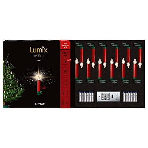 Lumix® kabellose LED Christbaumkerzen Weihnachtsbaumkerzen 12er Basis-Set SuperLight Flame Metallic Mini Rot 9cm warmweiß inkl. Fernbedienung 77146