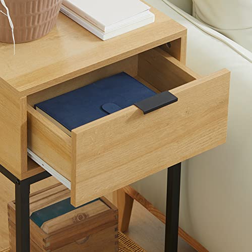 HOMCOM Mesa Auxiliar para Sofá Mesita Auxiliar Moderna con Cajón con Patas de Acero para Pasillo Salón Dormitorio 40x30x76 cm Natural - imagen 7