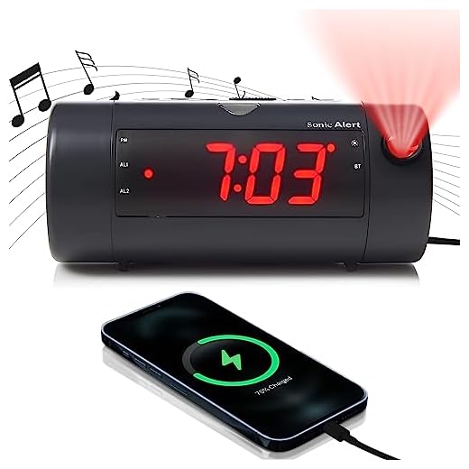 Sonic Blast Digital Alarm Clock – Alarm Clock for Heavy Sleepers – Projection Alarm Clock – Android & iOS Compatible - Bluetooth Speaker, USB Port – AUX Compatible