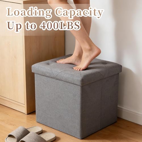 SAMRELAX 15 Inches Ottoman with Storage, Folding Storage Ottoman Bench Set, Storage Chest for Entryway, Living Room, Support 500LBS, Grey