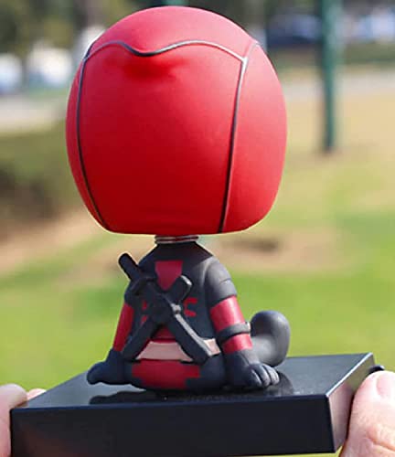Image of Polyvinyl Chloride Super Hero Action Figure Limited Edition Bobblehead with Mobile Holder for Car Dashboard, Office Desk & Study Table (Deadpool), 16 cm, 10 cm