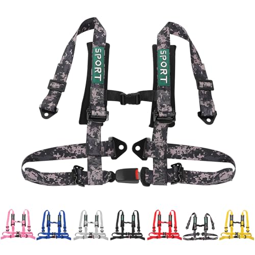 Image of 4 Point Harness Seat Belt With Padding Heavy Duty Buckle Upgraded 3 Inch Black Straps UTV Harness 4 point Universal Adjustable for Kids and Adults Easy Install, Camouflage