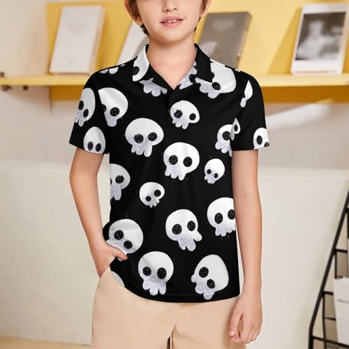 Boys' Classic Polo Shirts Short Sleeve Moisture-Wicking Golf & Tennis Shirts for Youth Teens Cute Skull2