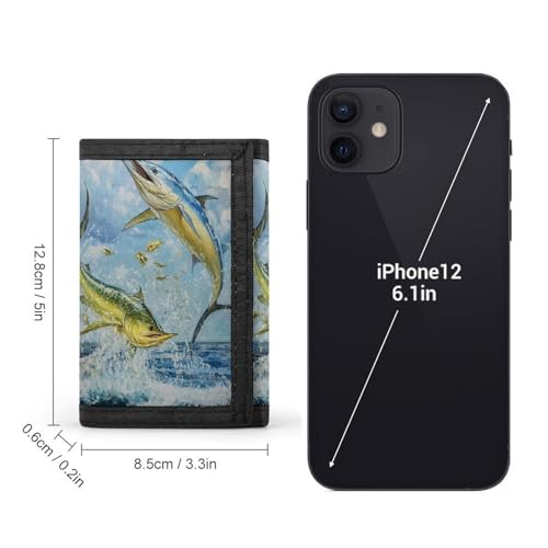 Blue Marlin Fish Jumping Trifold Wallets for Men Women Ultra Thin Card Holder Purse with Zip Coin Pocket2