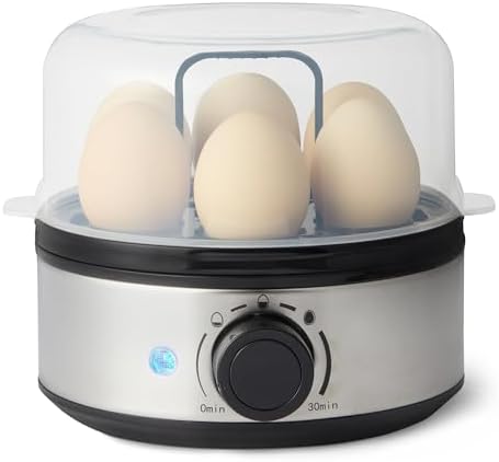 Amazon Basics Elektrischer Eierkocher, 7 Eier, mit Pochierschale, Eierhalter, Messbecher, BPA-Frei, Schwarz