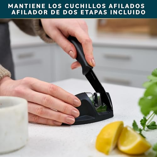 Home Hero Juego de cuchillos de cocina Juego de cuchillos de acero inoxidable con mango ergonómico (11 piezas con Vaina - Negro) - imagen 2
