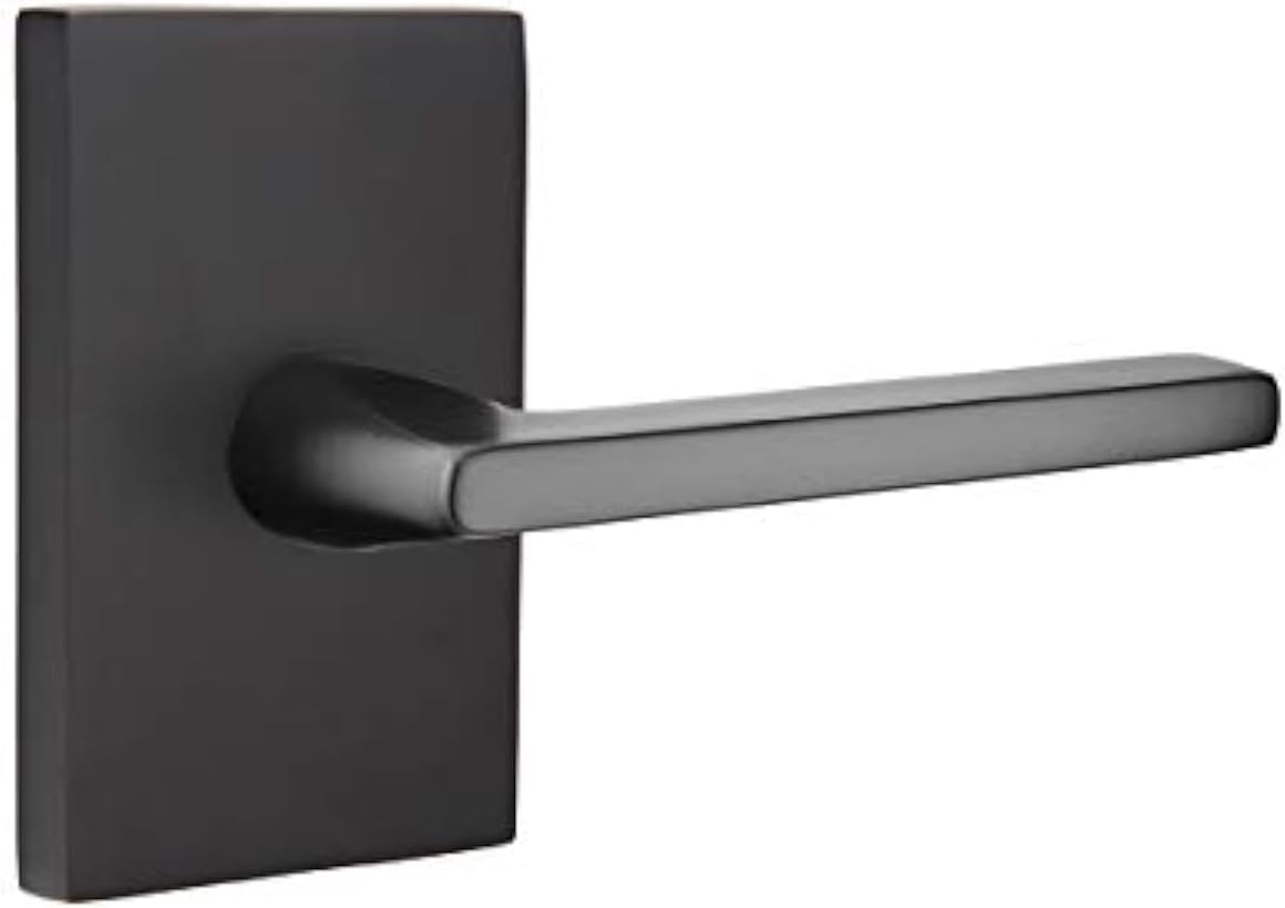 Emtek Passage Set, Modern Rectangular Rosette, Helios Lever, Flat Black, RH