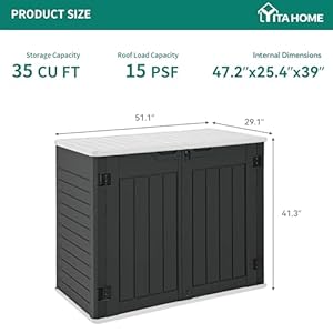 Yitahome outdoor horizontal storage sheds wo shelf weather resistant resin tool shed multi opening door for storage of bike trash cans garden tools 35 cu ft waterproof lockable dark gray  urban country home decor