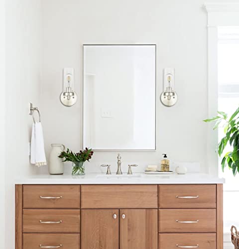 Image of 1-Light Wall Sconce Hardwired Brushed Nickel Bathroom Vanity Light Fixtures Over Mirror, Brushed Nickel Indoor Sconces Vanity Wall Lights for Bathroom Bedroom Living Room Hallway