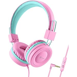 iclever casque audio enfant, casque filaire pour enfants, serre tête ajustable, son stéréo, fils pliables démêlés, prise auxiliaire 3.5 mm, 85/94 db volume limité, casque pour enfants (rose)