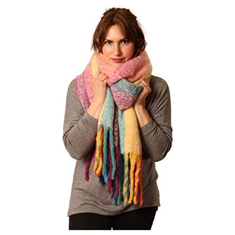 Style Slice Womens Blanket Scarves Winter Warm Tartan Plaid Rainbow (Rainbow Multicoloured) Cover