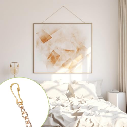 Image of Picture Hanging Kit with 4Pcs 1M Picture Hanging Chains & 12Pcs Hooks, Heavy Duty Metal Display Chain for Photo Frames Artworks Mirror(Gold)