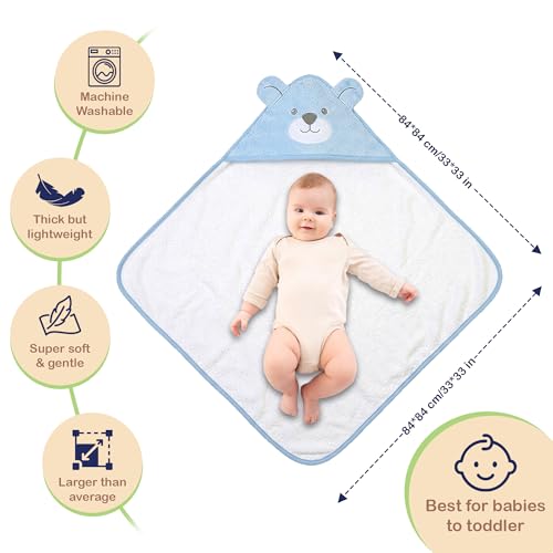 Image of OEKO-TEX 100% Organic Cotton Baby Toddler Bath Hooded Towel Soft 33x33 in