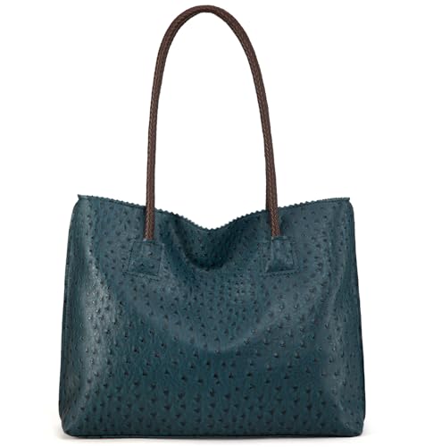 Image of Milan Chiva Tote Bag for Women with Zipper Large Ostrich Vegan Leather Shoulder Purses and Handbags