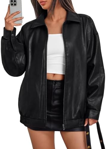 Trendy Queen Womens Oversized Leather Jacket Moto Bomber Coat Fall&Winter