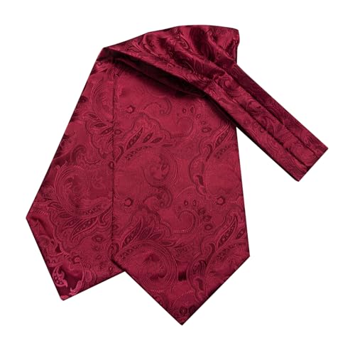 Image of Hi-Tie Silk Ascot for Men Self Tie Men's Cravat and Flower Lapel Pin Handkerchief Cufflinks Set for Wedding Party