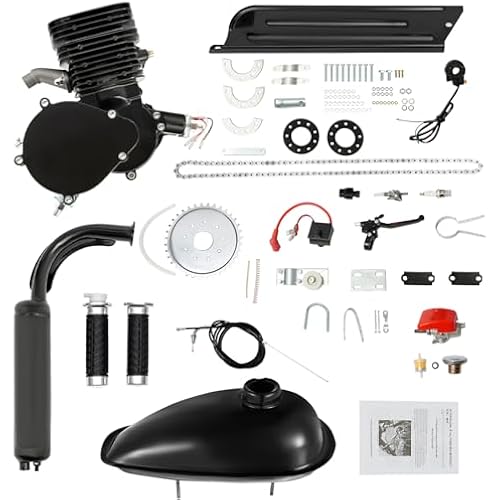 Upgraded 110cc Bicycle Engine Kit, 2-Stroke Gas Motorized Bicycle Conversion Kit for 26" /28" Bikes Fit Petrol Gas Motor Kit Engine Refit Full Set with CDI for DIY Motorized Bicycle Bike (Black)
