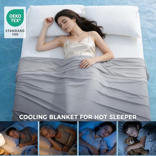 Image of EMME Cooling Throw Blanket Summer Blanket for Hot Sleepers Cold Throws for Couch Sofa Bed Thin Lightweight Double-Sided Keep Body Cool for Kids Adults Gradient Grey