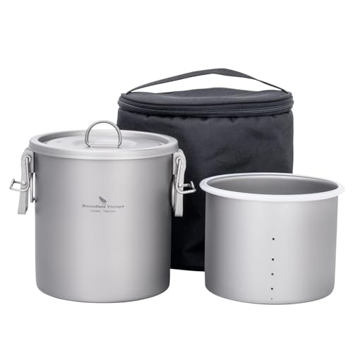 Boundless Voyage チタン ポータブルクッカーセット キャンプ鍋 登山用炊飯器 1400ml 軽量 頑丈 コンパクト 直火 調理器具 キャンプ用品 収納袋付き Ti2093C