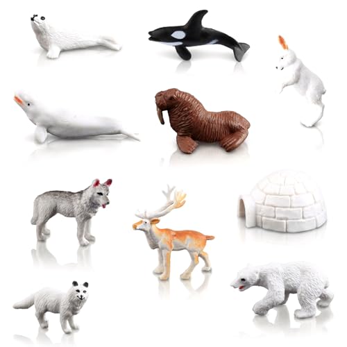Gaomumu 10PCS Arctic Animals Figurines Set Arctic Circle Ocean Sea Play Realistic Polar Creature Models with Igloo for Educational Displa Home Decoration
