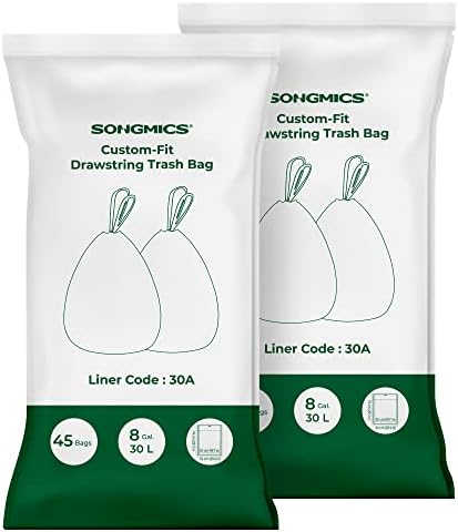 SONGMICS Müllbeutel mit Zugband, für 30 Liter Mülleimer, 90 Stück | Müllsäcke, hochbelastbar, bereits getrennt, 2 Rollen, Code 30A, Wolkenweiß, LEOS Kollektion KRB30A02