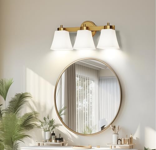Image of Black Bathroom Vanity Light Fixtures - Rustic Brushed Nickel 3 4 5 Bulb Lights Fixture Over Mirror - Kitchen Glass Wall Sconce For Over Sink Gold - Small Modern Farmhouse Bath Lighting Sconces