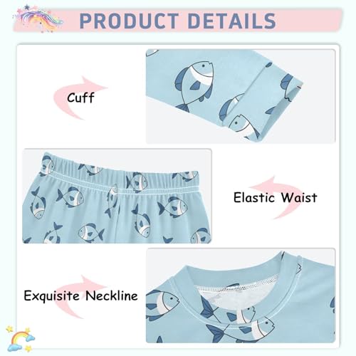 Pajama Sets Long Sleeve Blue Fish Cute Pattern Soft Comfy Sleepwear 2 Piece PJS 3-8T4