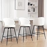 Bekrvio 26' Counter Height Swivel Bar Stools with Back, Set of 3, Velvet Upholstered Kitchen Barstools Modern Bar Chair Island Stools for Kitchen Counter, Cream White, Sillas para barra de cocina