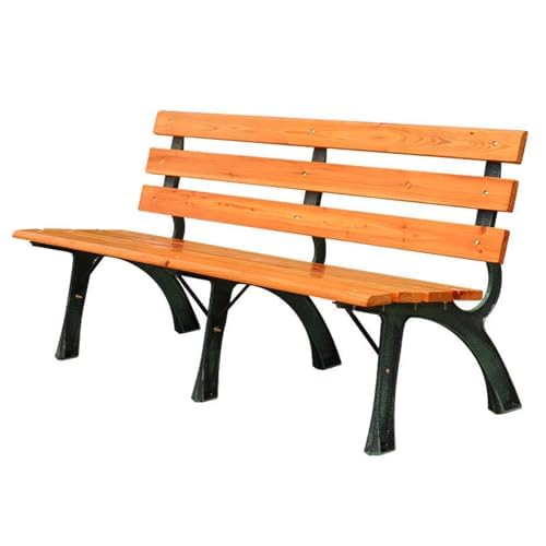 Banco de jardín con respaldo de madera y metal para patios exteriores