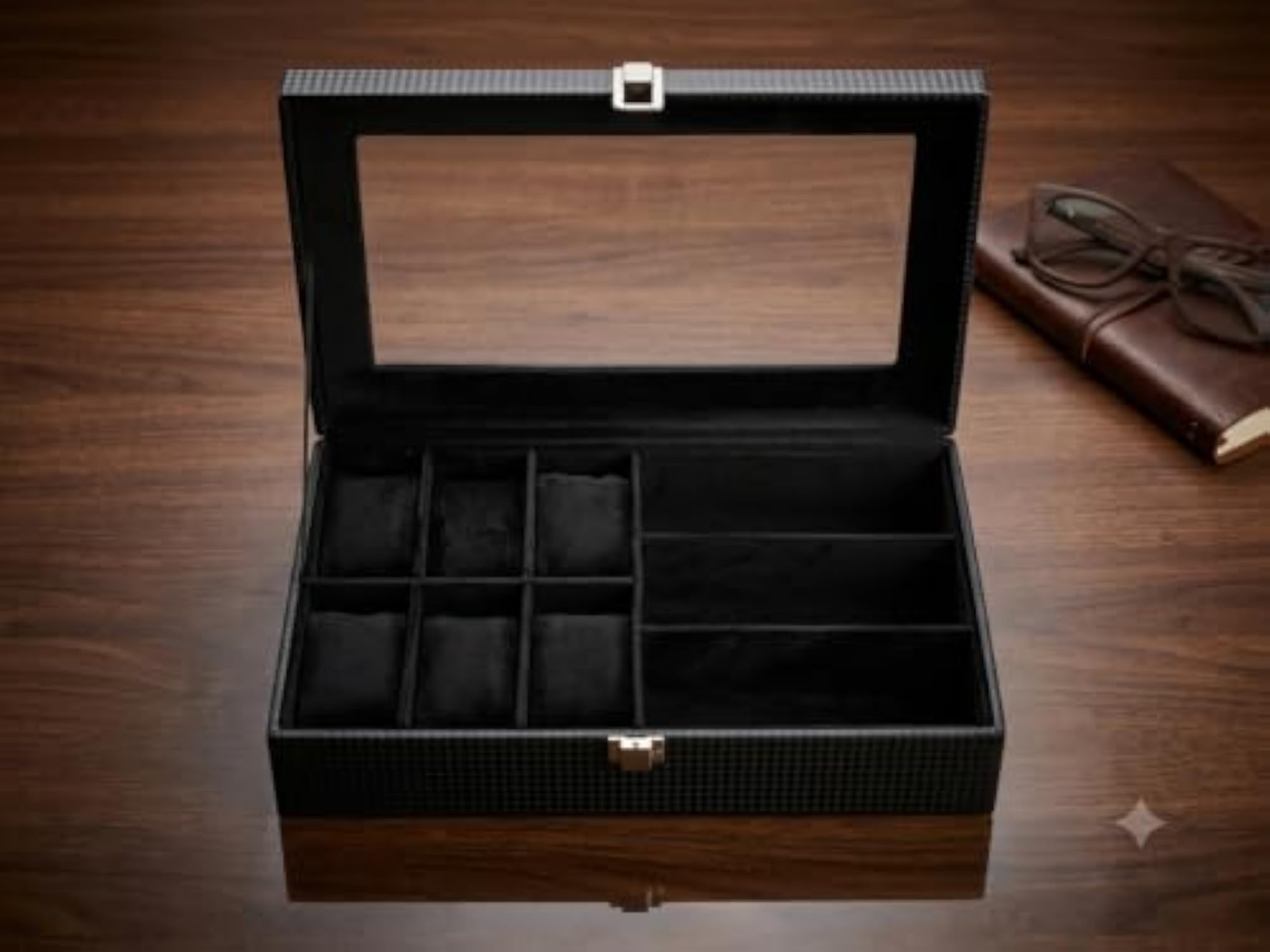 Faux Leather Watch Organiser Box with 9 Slots