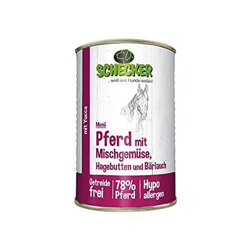 Schecker Nassfutter - Hundemenü - Pferd mit Mischgemüse - 6 x 200 g - 78% Pferd - getreidefrei - hypoallergen