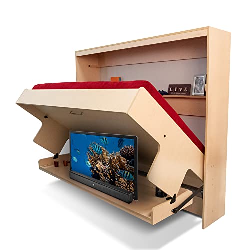 Hiddenbed - Murphy Bed With Desk, Ideal Bedroom Furniture For Small Spaces, Horizontal & Vertical Pull-Out Beds And Space Saving Furniture, Foldable Beds (Maple Finish, Horizontal Queen) #TOP24