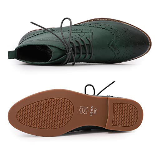 Image of Mona flying Women's Leather Brogue Ankle Boots Lace-up Oxford Booties