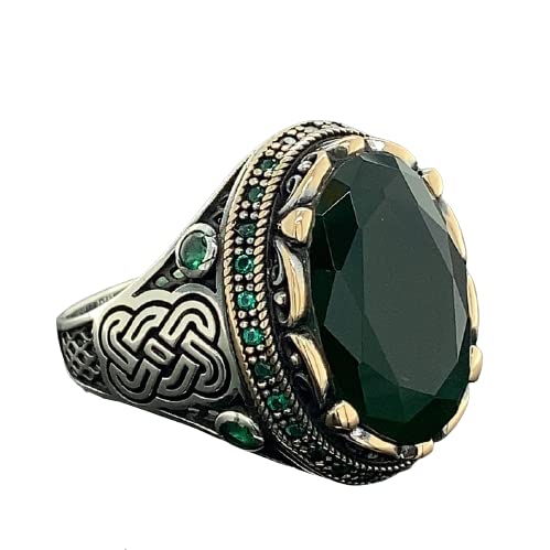 Man Handmade Ring, Emerald Stone Ring, Green Stone Ring, Ottoman Style Men Ring, Gift For Him, 925K Sterling Silver Ring #TOP14