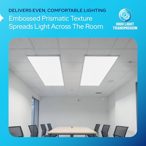 Image of KASTLITE 4-Pack Fluorescent Light Covers for Ceiling Lights | Clear Prismatic Acrylic Diffuser Panels | 22 inch x 22 inch x 0.125 inch Thick | Overhead Fixture Shades for Classroom, Home & Office Lighting