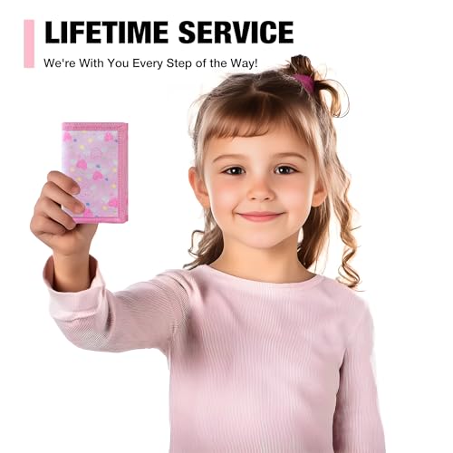 Image of Kids Wallets for Girls, Little Girls Wallet for Kids, Wallet for Teen Girls, Toddler Wallet for Girls with Magic Sticker, RFID Nylon Wallet /Canvas Wallet with Coin Pocket for Gifts, Pink Heart