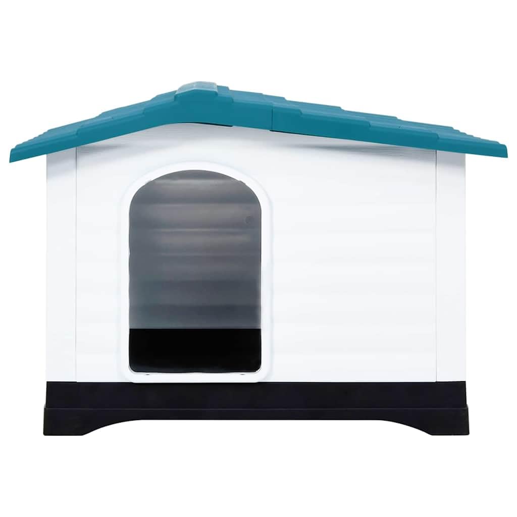 Hundehütte aus Polypropylen für den Außenbereich, Robustes Haustierhaus mit Spitzdach und Belüftung, geräumige Hundehütte für mittelgroße Hunde, Blau/Weiß/Schwarz, 90,5 x 68 x 66 cm