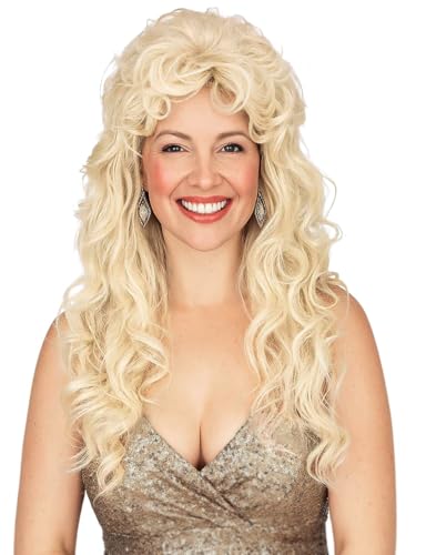PORSMEER Long Blonde Curly Hair Wig For Women Girls Costume 