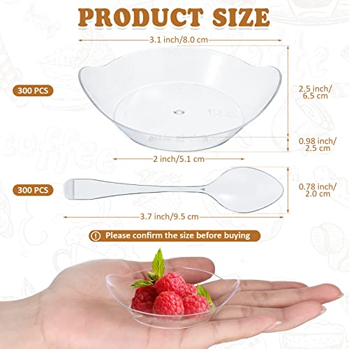 300 Count Clear Plastic Mini Dessert Plates Set Serving Disposable Plastic Tray Appetizer Plates Small Sample Tasting Appetizer Cups, 300 Pcs Spoons For Catering (Elegant Style, 3.2 X 0.8 Inch) #TOP1