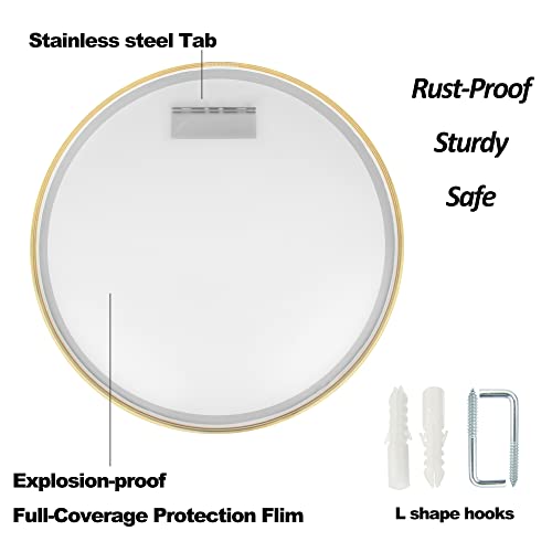 B&C 36 Inch Round Mirror French Gold Aluminum Framed,Large Brushed Golden Metal Circle Mirror For Vanity Make Up, Circular Mirror For Bathroom/Entryway/Bedroom/Livingroom/Farmhouse Home Décor #TOP2