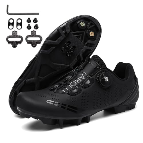 Hixingo Scarpe MTB Uomo Donna Nero Scarpe Mountain Bike Compatibili con Pedali SPD, Unisex Scarpe Ciclismo All'aperto per Bici,46 EU