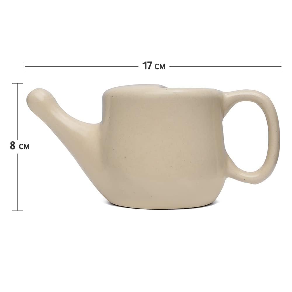 QIMACPLUS Ceramic Jala Neti Pot with Nostril Plugging Support | Leak-Proof, Spill-Free Design | Durable, Lead-Free, Microwave & Dishwasher Safe | Comfort Grip in Cream Color (300ml) 3