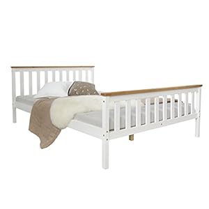 Homestyle4u 1843, houten bed 140×200 cm wit, tweepersoonsbed met lattenbodem, massief grenenhout