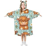 Übergroße Decke für Kinder, Hähne, Hühner, warmes Fleece, Sweatshirt, Plüsch, tragbar für Mädchen und Jungen, geräumige Vordertasche, niedliche Ohrkappe, Größe S, BB5, S