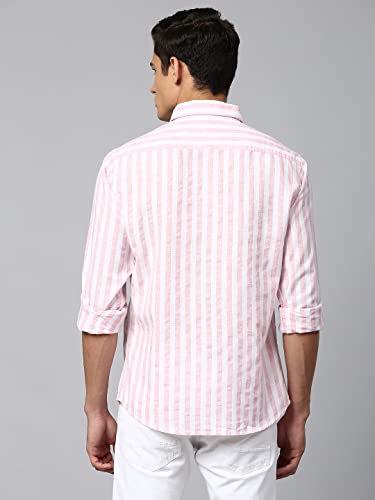 Image of Dennis Lingo Men's Striped Slim Fit Casual Shirt for Men with Spread Collar