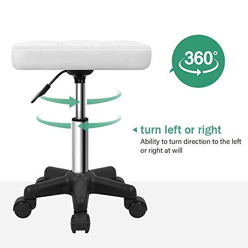 Furwoo Rectangle Rolling Stool With Wheels Height Adjustable Swivel Stool Chair For Spa Salon Massage White #TOP3