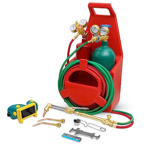 MIU-1516 Oxygen Acetylene Torch Kit W/Gas Tank (Metal ABS), Portable brazing torch kit with Gauge Oxygen Acetylene Welding Cutting Torch Kit