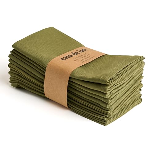 Cloth Napkins Set of 12 Olive 18x18 Inch Cotton Dinner Napkins Soft Reusable Washable Durable & Absorbent Table Napkins Wedding Restaurant Hotel Event Party Napkins Casa De Lan