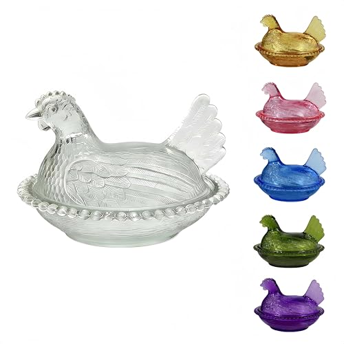 IPOSRO Chicken Shaped Crystal Candy Dish with Lid Snack Bowl for Nuts Dessert & Candy Decorative Jar for Home Kitchen Office Desk & Tabletop Decor (Transparent)